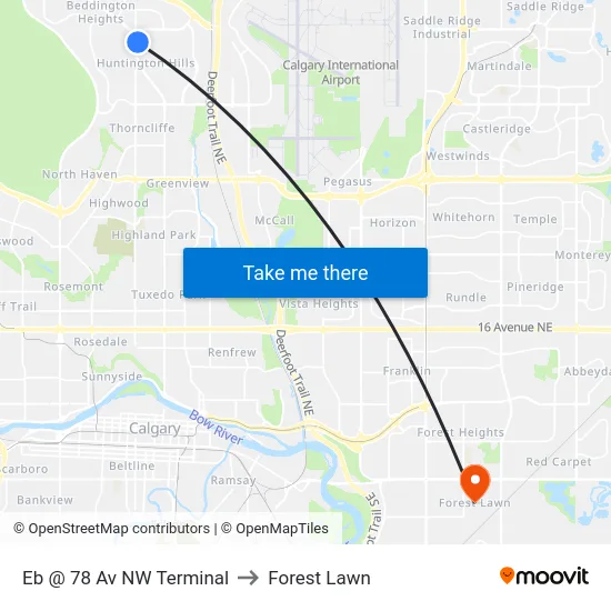Eb @ 78 Av NW Terminal to Forest Lawn map