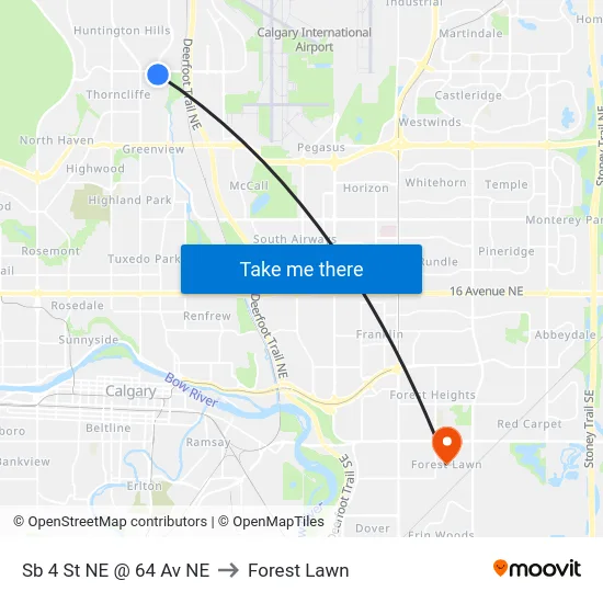 Sb 4 St NE @ 64 Av NE to Forest Lawn map