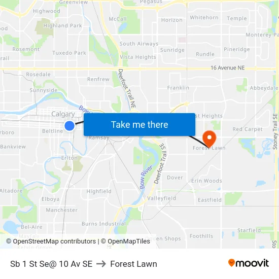 Sb 1 St Se@ 10 Av SE to Forest Lawn map