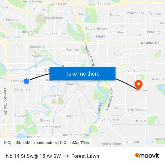Nb 14 St Sw@ 15 Av SW to Forest Lawn map