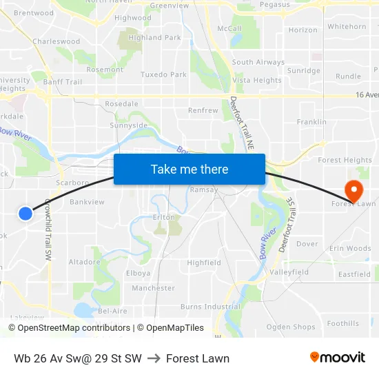 Wb 26 Av Sw@ 29 St SW to Forest Lawn map