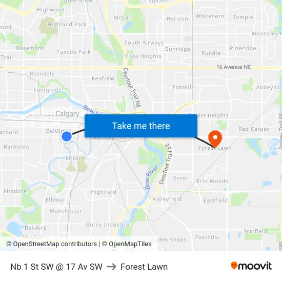 Nb 1 St SW @ 17 Av SW to Forest Lawn map