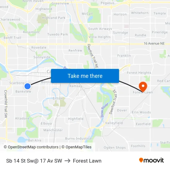 Sb 14 St Sw@ 17 Av SW to Forest Lawn map