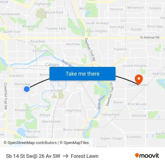 Sb 14 St Sw@ 26 Av SW to Forest Lawn map