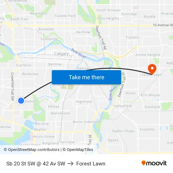Sb 20 St SW @ 42 Av SW to Forest Lawn map