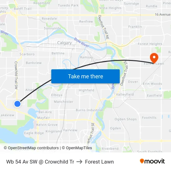 Wb 54 Av SW @ Crowchild Tr to Forest Lawn map