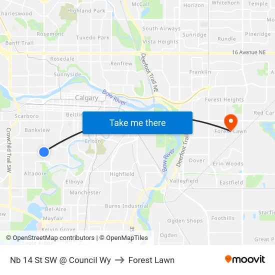 Nb 14 St SW @ Council Wy to Forest Lawn map