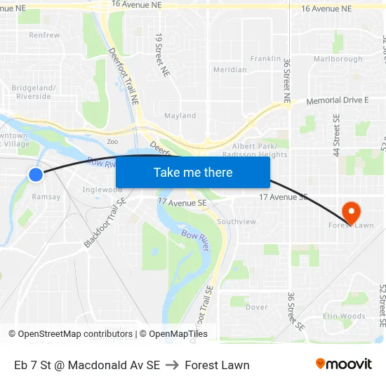 Eb 7 St @ Macdonald Av SE to Forest Lawn map