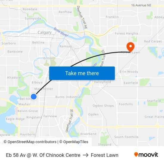 Eb 58 Av @ W. Of Chinook Centre to Forest Lawn map
