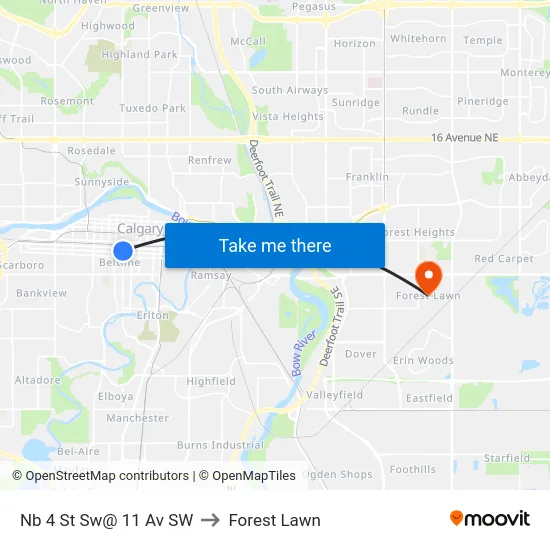 Nb 4 St Sw@ 11 Av SW to Forest Lawn map