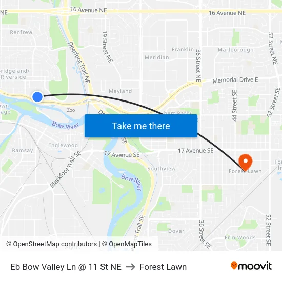 Eb Bow Valley Ln @ 11 St NE to Forest Lawn map
