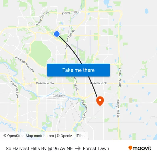 Sb Harvest Hills Bv @ 96 Av NE to Forest Lawn map