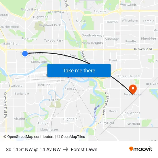 Sb 14 St NW @ 14 Av NW to Forest Lawn map
