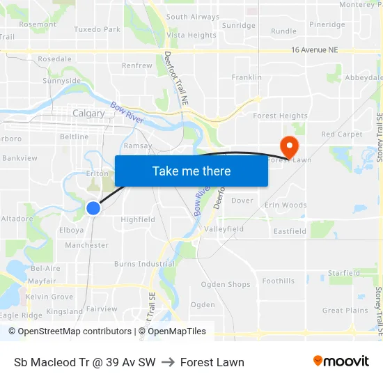 Sb Macleod Tr @ 39 Av SW to Forest Lawn map