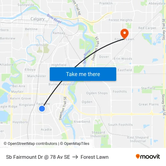 Sb Fairmount Dr @ 78 Av SE to Forest Lawn map