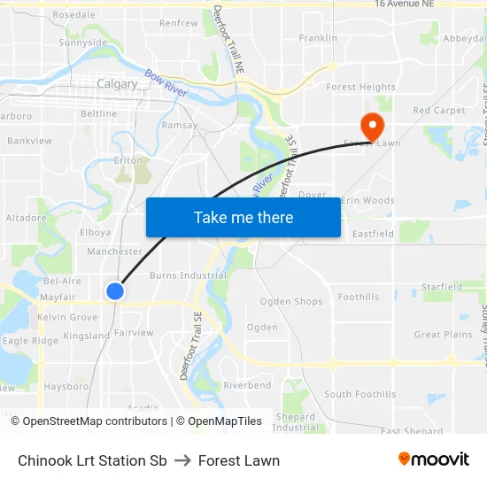 Chinook Lrt Station Sb to Forest Lawn map
