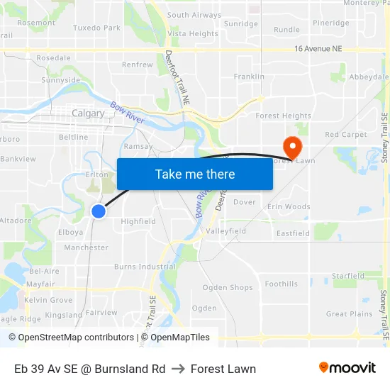 Eb 39 Av SE @ Burnsland Rd to Forest Lawn map
