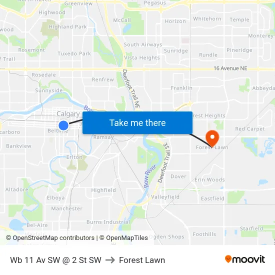 Wb 11 Av SW @ 2 St SW to Forest Lawn map
