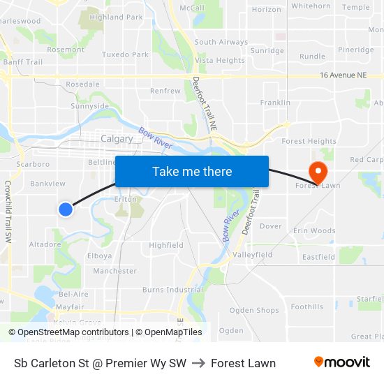 Sb Carleton St @ Premier Wy SW to Forest Lawn map