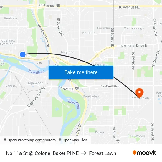 Nb 11a St @ Colonel Baker Pl NE to Forest Lawn map