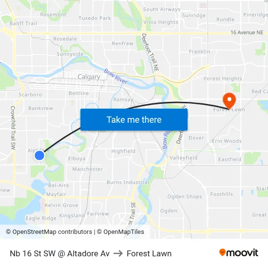 Nb 16 St SW @ Altadore Av to Forest Lawn map