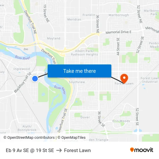 Eb 9 Av SE @ 19 St SE to Forest Lawn map