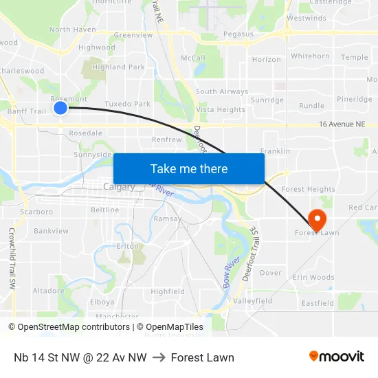 Nb 14 St NW @ 22 Av NW to Forest Lawn map
