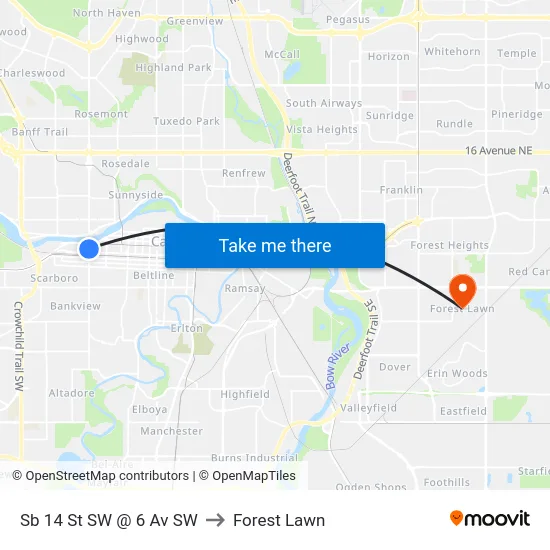 Sb 14 St SW @ 6 Av SW to Forest Lawn map