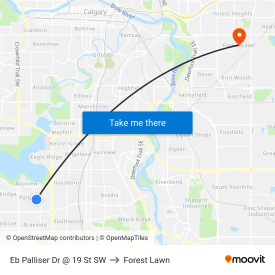 Eb Palliser Dr @ 19 St SW to Forest Lawn map
