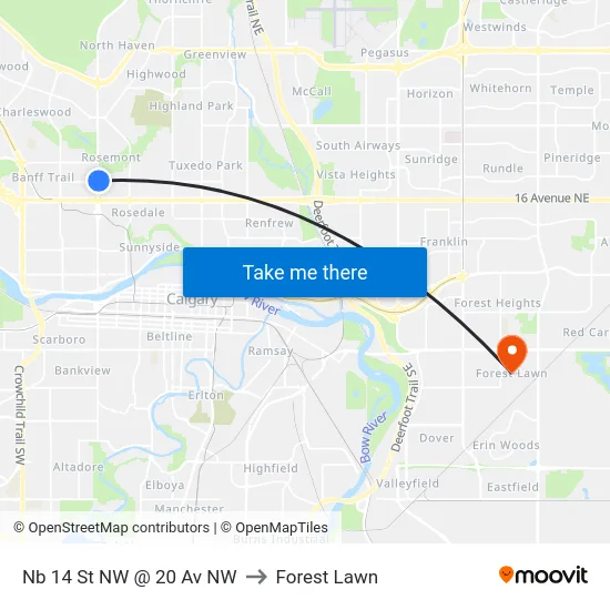 Nb 14 St NW @ 20 Av NW to Forest Lawn map