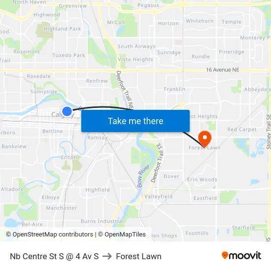 Nb Centre St S @ 4 Av S to Forest Lawn map