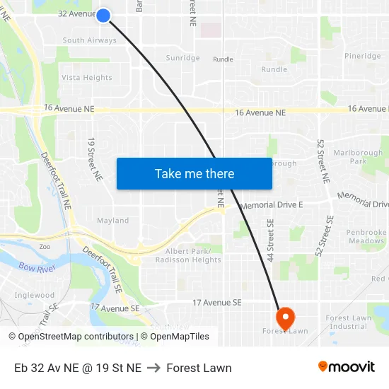 Eb 32 Av NE @ 19 St NE to Forest Lawn map