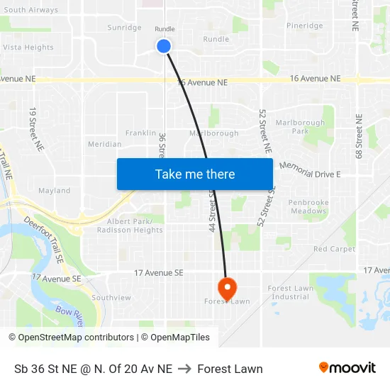 Sb 36 St NE @ N. Of 20 Av NE to Forest Lawn map