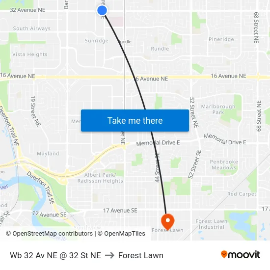 Wb 32 Av NE @ 32 St NE to Forest Lawn map