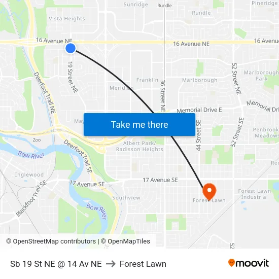 Sb 19 St NE @ 14 Av NE to Forest Lawn map