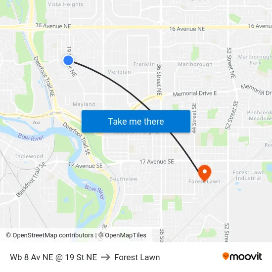 Wb 8 Av NE @ 19 St NE to Forest Lawn map