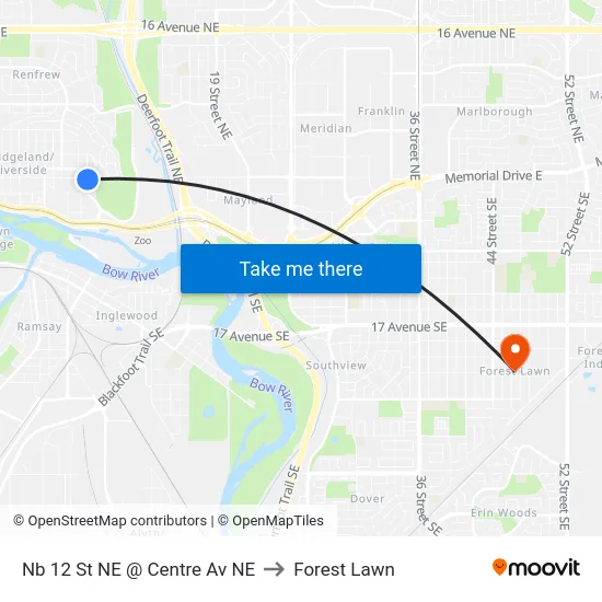 Nb 12 St NE @ Centre Av NE to Forest Lawn map