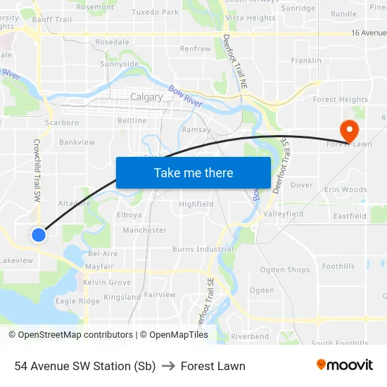 54 Avenue SW Station (Sb) to Forest Lawn map