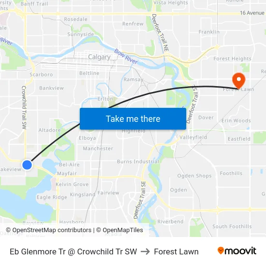 Eb Glenmore Tr @ Crowchild Tr SW to Forest Lawn map