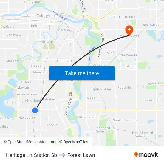 Heritage Lrt Station Sb to Forest Lawn map