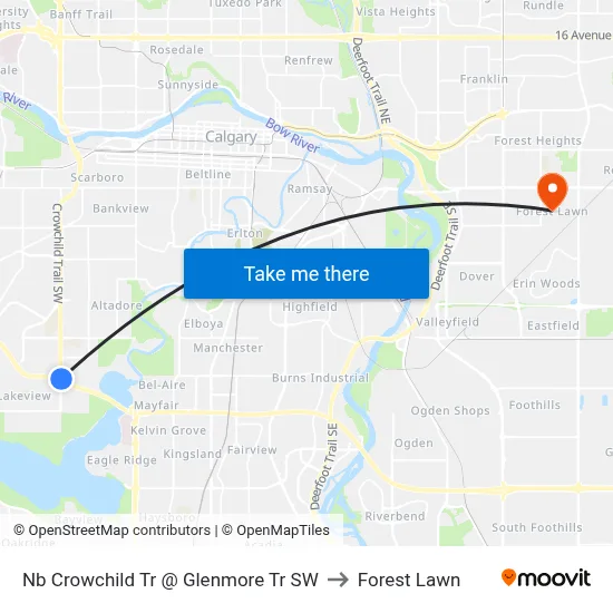 Nb Crowchild Tr @ Glenmore Tr SW to Forest Lawn map