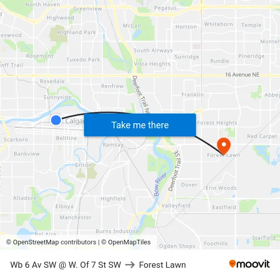 Wb 6 Av SW @ W. Of 7 St SW to Forest Lawn map