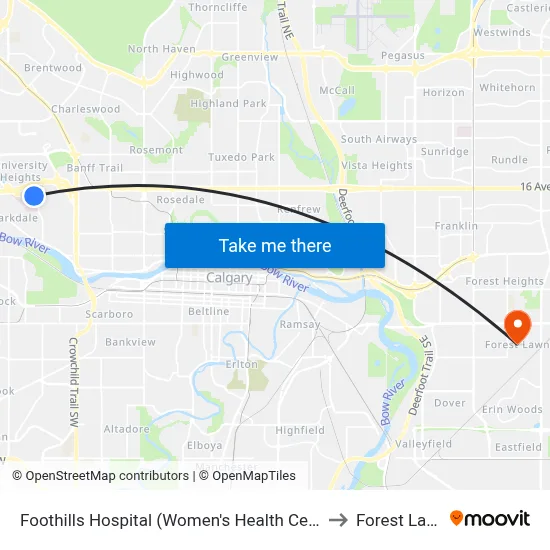 Foothills Hospital (Women's Health Centre) to Forest Lawn map