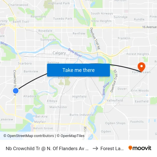 Nb Crowchild Tr @ N. Of Flanders Av SW to Forest Lawn map