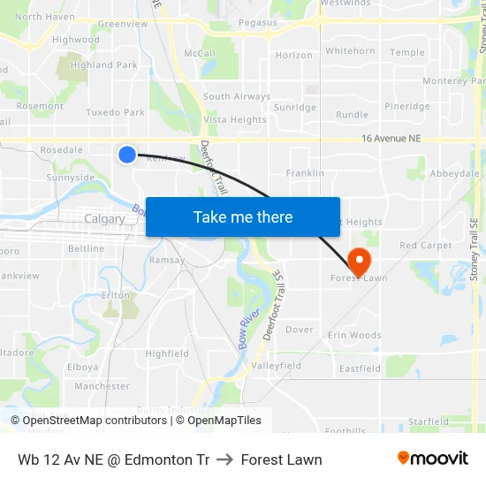 Wb 12 Av NE @ Edmonton Tr to Forest Lawn map