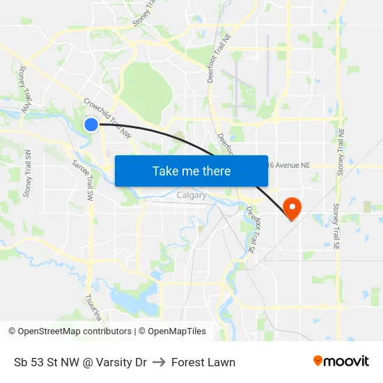 Sb 53 St NW @ Varsity Dr to Forest Lawn map