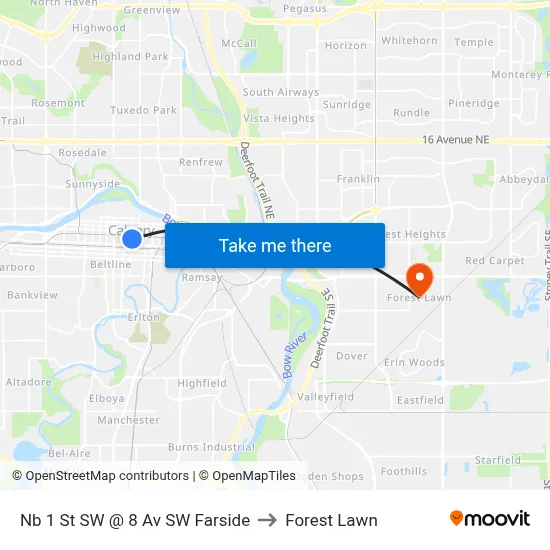 Nb 1 St SW @ 8 Av SW Farside to Forest Lawn map