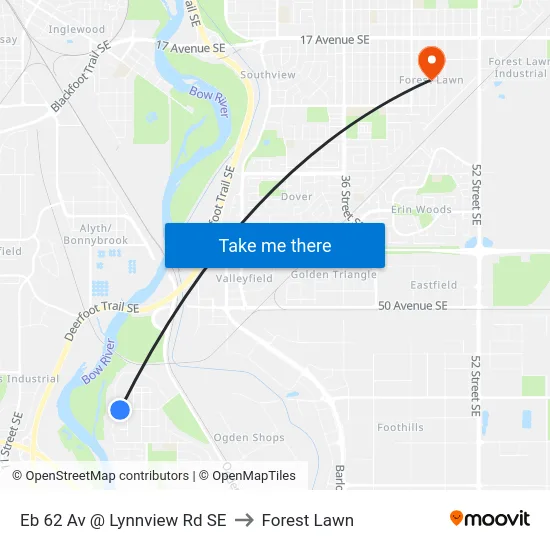 Eb 62 Av @ Lynnview Rd SE to Forest Lawn map