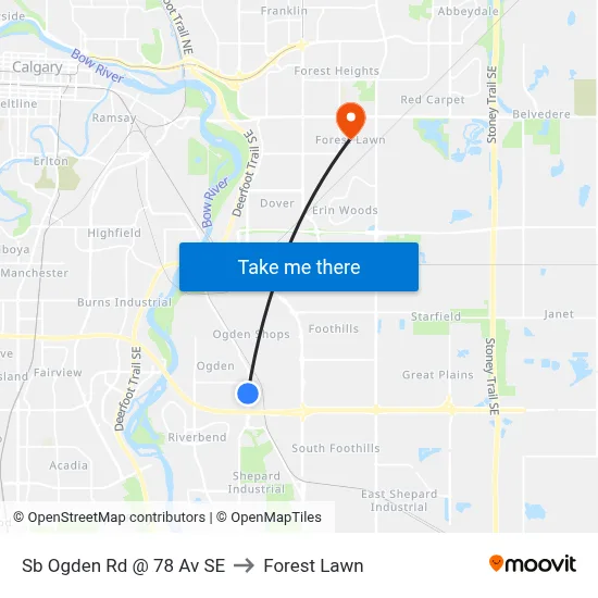 Sb Ogden Rd @ 78 Av SE to Forest Lawn map