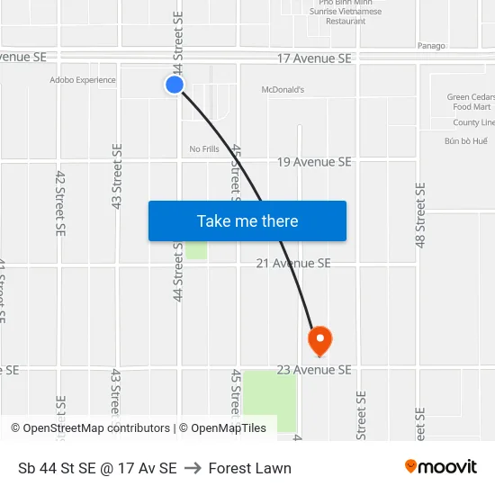 Sb 44 St SE @ 17 Av SE to Forest Lawn map